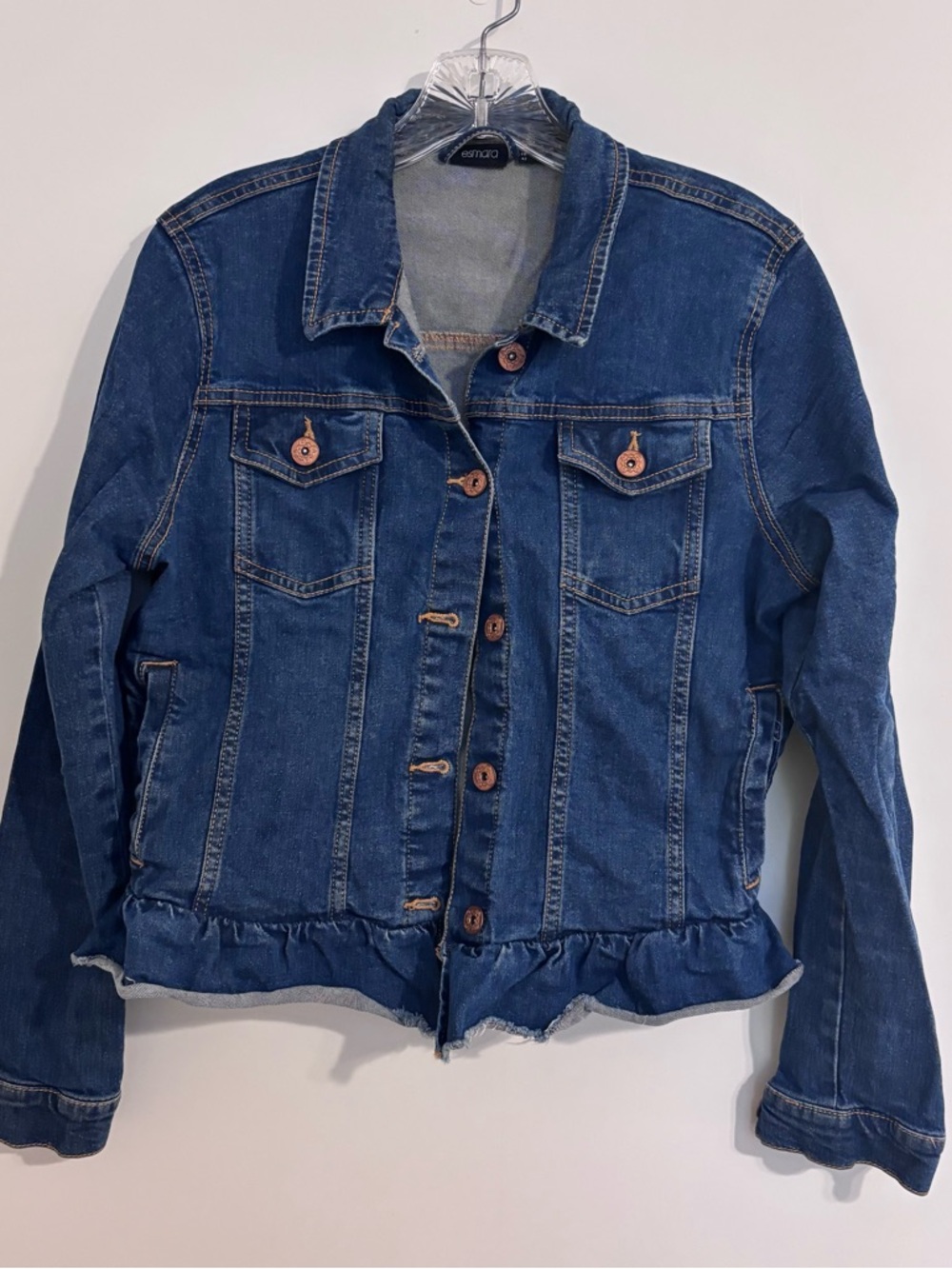 Ruffle-Hem Dark Blue Denim Jacket by Sonoma